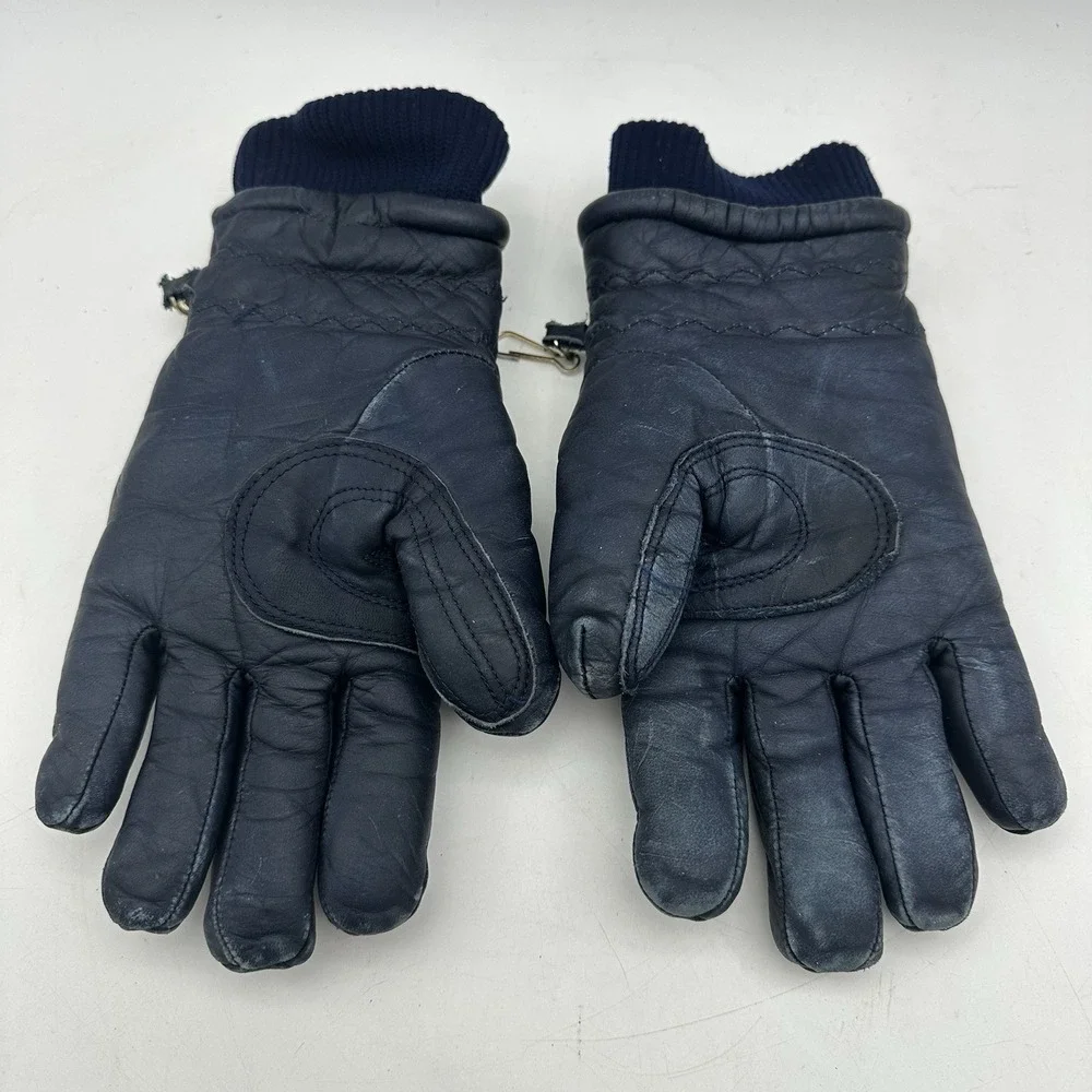 Vintage Conroy Blue Imported Leather Ski Gloves Ladies Size M